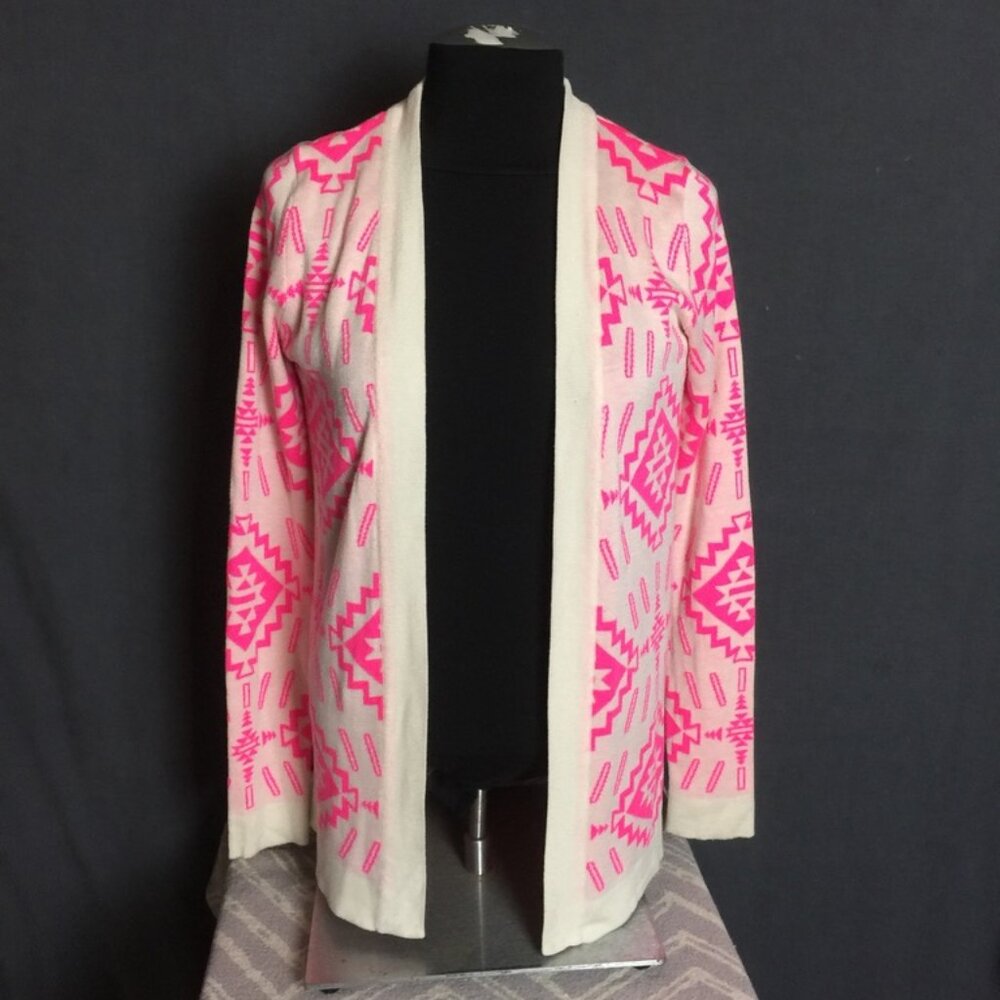 T/O Cardigain Sweater Aztec Pattern Hot Pink Medium 80's